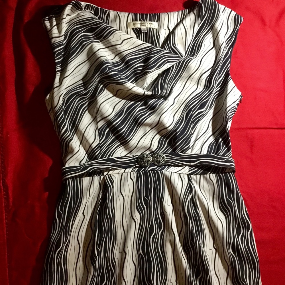 Cowl Neck Belted Navy & White Evan Picone Dress